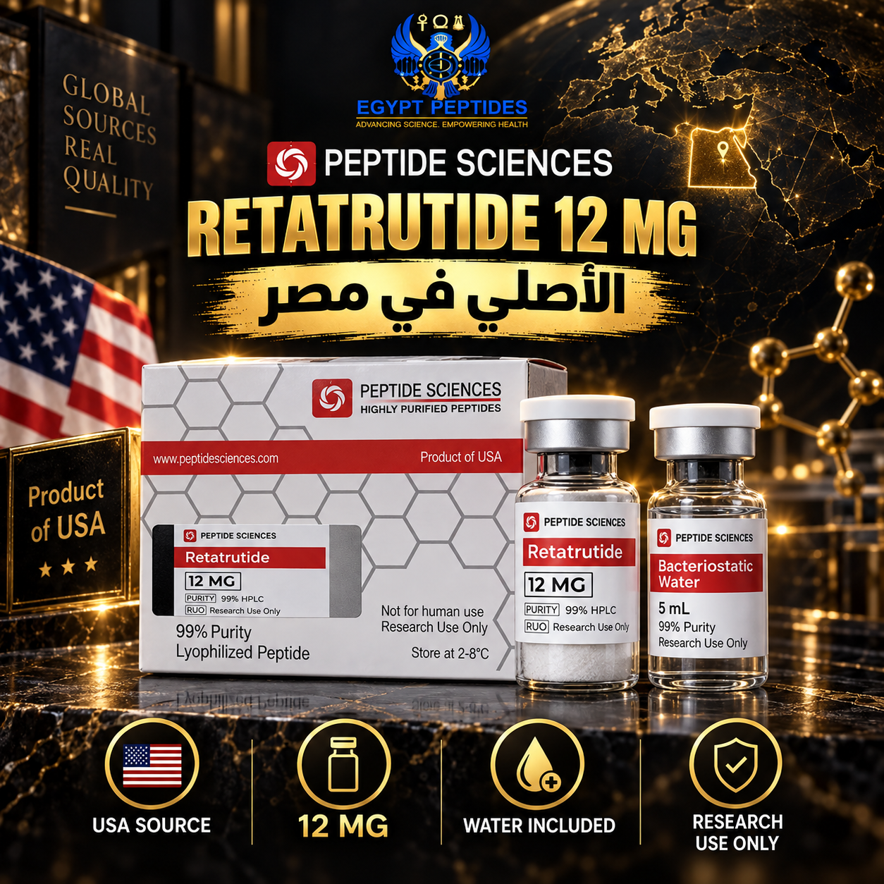 Peptide Sciences Retatrutide original USA research peptide in Egypt